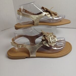 Mariella made in italy‎ thong slingback sandals gold flower 9.5 M Leather